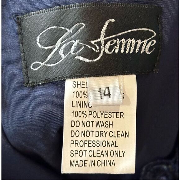 La Femme 25399 Sheath Gown with Rhinestone Embellished Neckline in Navy NWOT Siz - Picture 7 of 7